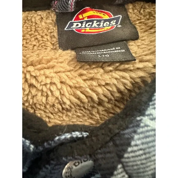 Dickies Mens Relaxed Fit Lined Flannel Shirt Jacket L Blue Plaid Shacket - Picture 4 of 12